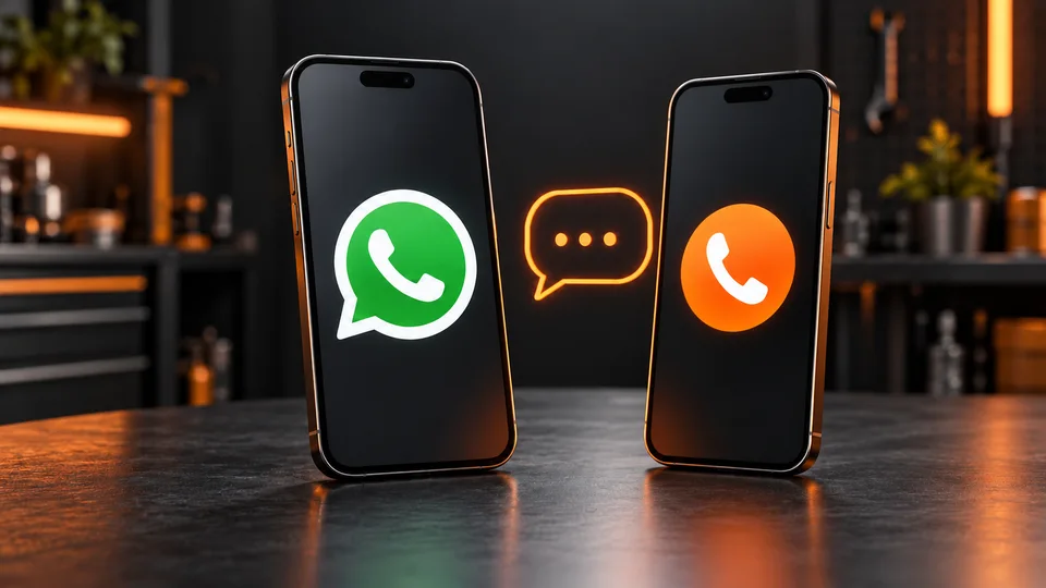 Ilustración de un teléfono moderno y conversación por WhatsApp